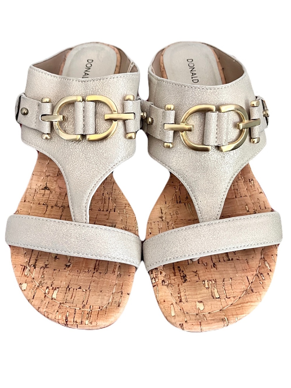 Donald Pliner Champagne Beige Metallic Leatger ‘Dayna’ Wedge Sandals, Size 8